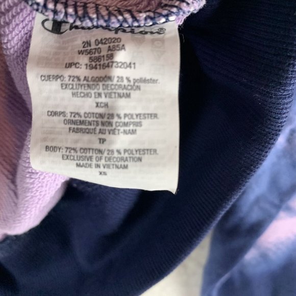 Champion Sweatshirt Women's XS Navy Tie-Dye Cotton Crew Neck Pullover NWT 6832 - Picture 4 of 9